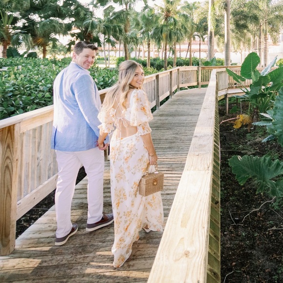 Luxxel Dresses & Skirts - Luxxel Floral Maxi Dress in Cream and Orange Floral